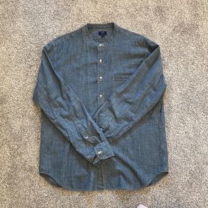 Large J.Crew Chambray button down shirt. Dark denim color. Shirt is lightly worn